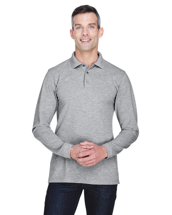 Harriton Easy Blend Long Sleeve Polo Shirt For Discount - Image 5