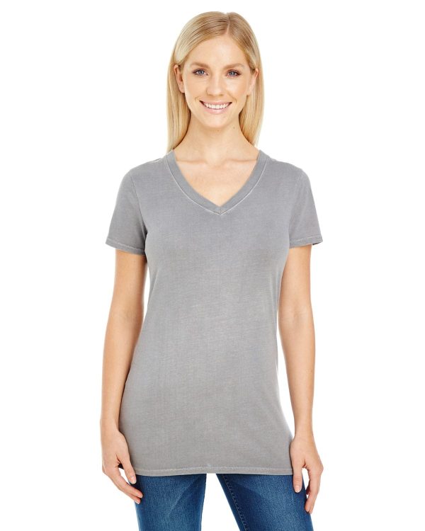 Threadfast Apparel Ladies Pigment Dye V-Neck Tee | Grey Discount