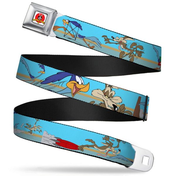 Looney Tunes Logo Full Color White Seatbelt Belt - Road Runner Wile E. Coyote Scene2 Desert Webbing Cheap - Image 4